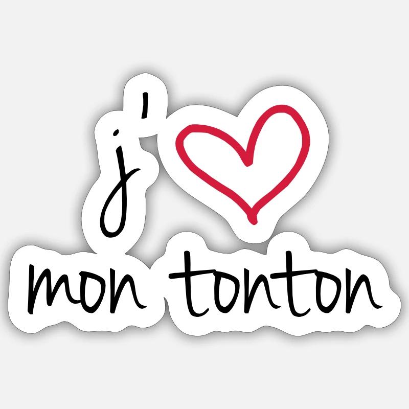 J'aime mon tonton - Sticker taille S (10 x 10 cm) - blanc mat