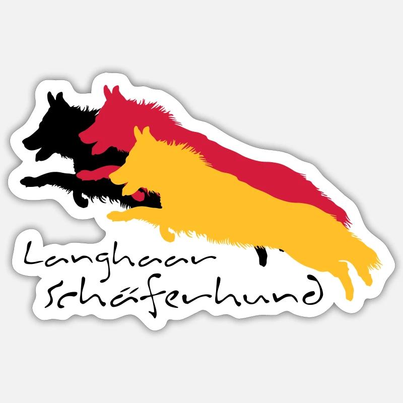 Langhaar schäferhund - Sticker Größe S (10 x 10 cm) - Mattweiß