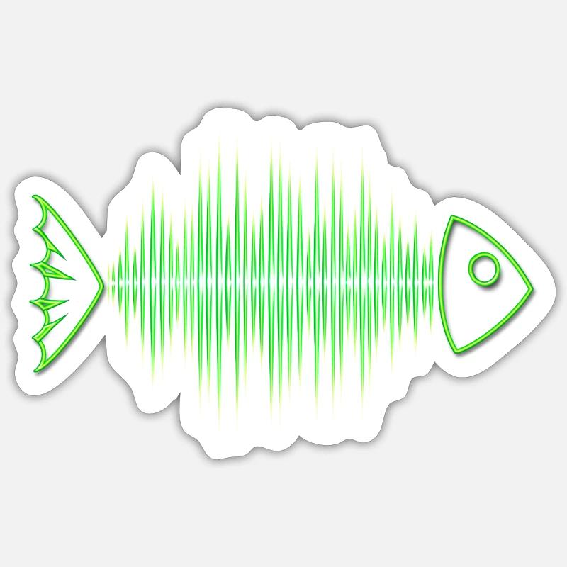 Fish skeleton, frequency, music, wave, curve, Sticker size S (10 x 10 cm)