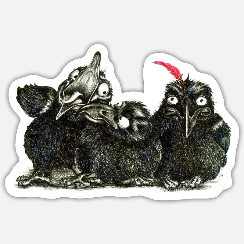 drei junge freche kraehen Sticker Größe S (10 x 10 cm)