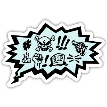 Comic Fluch, Symbol Cartoon Totenkopf, Sprechblase - Sticker Größe S (10 x 10 cm) - Mattweiß - Vorne