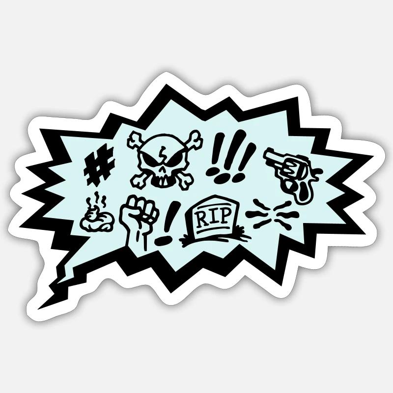 Comic Curses, Symbols Cartoon, Skull, Book, Words Sticker size S (10 x 10 cm)