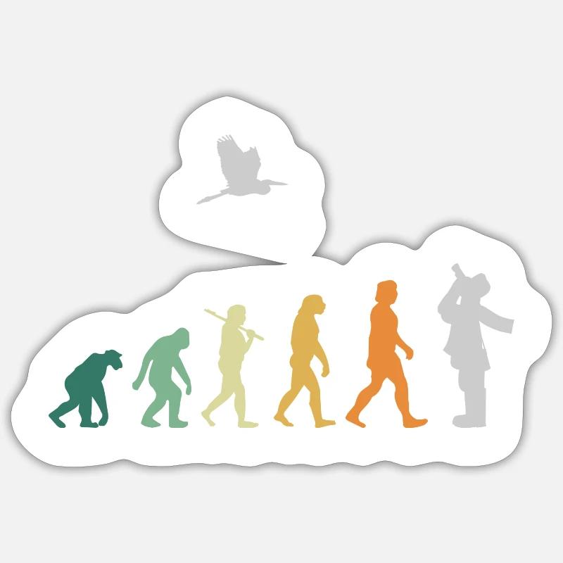 Observation des oiseaux d'ornithologie - Evolution Retro - Sticker taille S (10 x 10 cm) - blanc mat