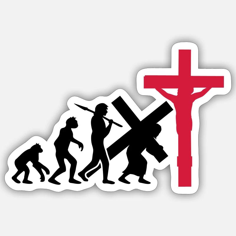 evolution mensch jesus christus glauben kreuz kreu - Sticker Größe S (10 x 10 cm) - Mattweiß