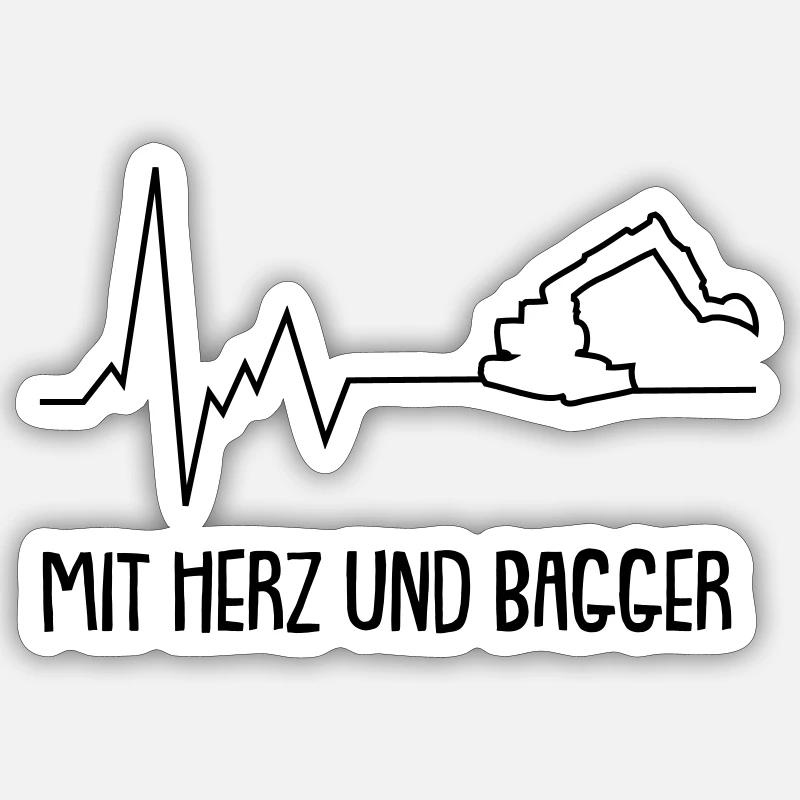 Mit Herz und Bagger - Sticker Größe S (10 x 10 cm) - Mattweiß