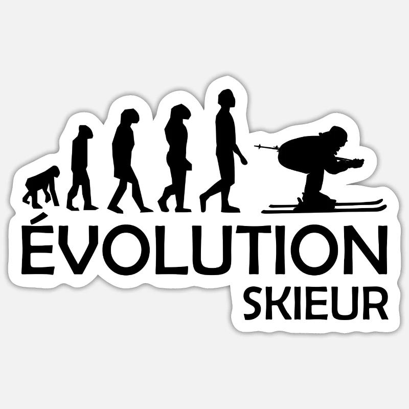 évolution skieur- évolution ski - humour skieur Sticker taille S (10 x 10 cm)