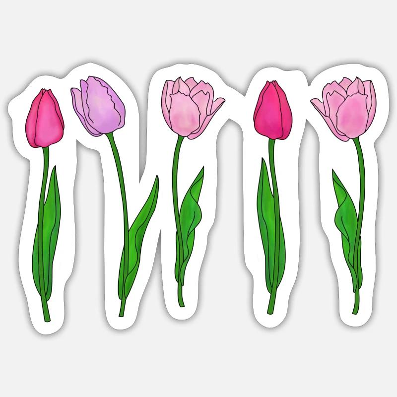 Pink Tulips, Spring - Sticker size S (10 x 10 cm) - white matte