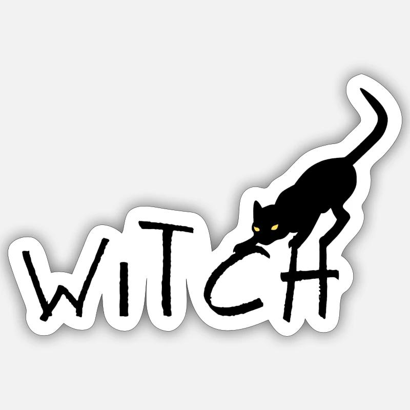 Witch - Witch - Text with Black Cat - Sticker size S (10 x 10 cm) - white matte