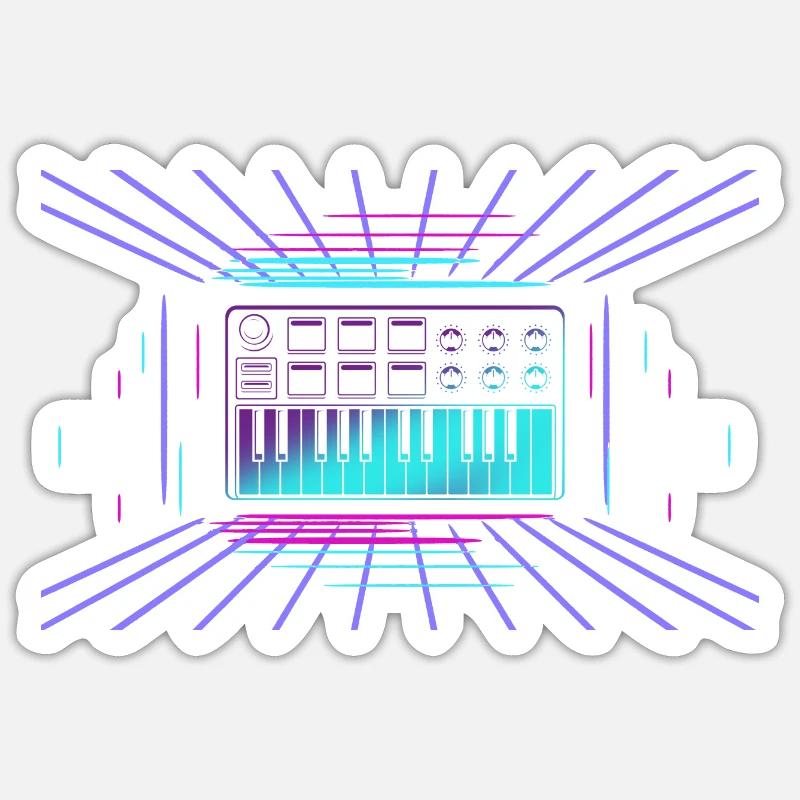 80s Synthesizer Keyboard Synth Analog Music - Sticker size S (10 x 10 cm) - white matte