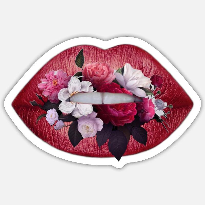 Lips flowers - Sticker size S (10 x 10 cm) - white matte