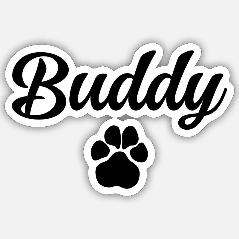 Hundename BUDDY mit Pfote - Sticker Größe S (10 x 10 cm) - Mattweiß