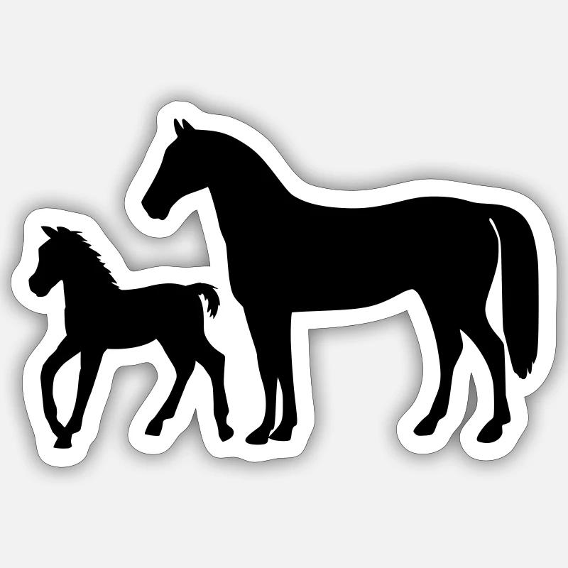 Cheval avec poulain Sticker taille S (10 x 10 cm)