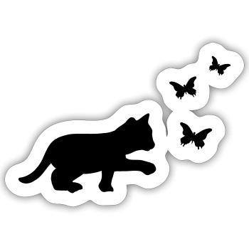 Chat Papillon - Sticker taille S (10 x 10 cm) - blanc mat - Devant