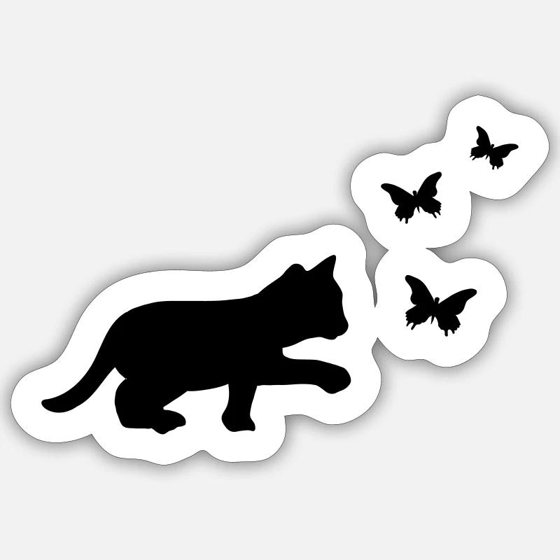 Cat Butterfly - Sticker size S (10 x 10 cm) - white matte