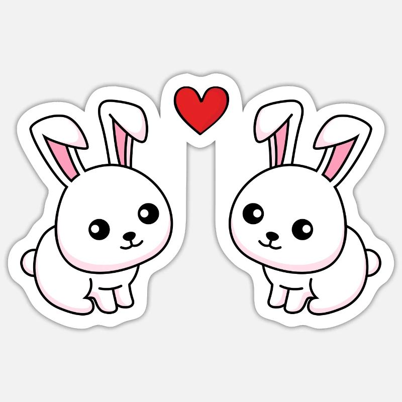 Hase Comic Paar Liebe - Sticker Größe S (10 x 10 cm) - Mattweiß