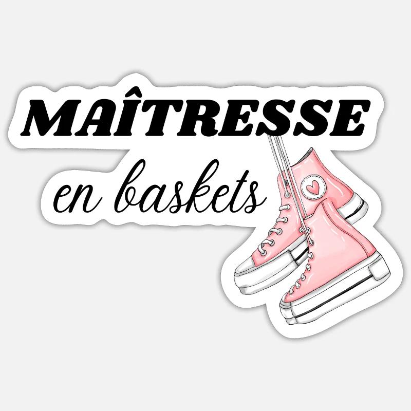 maîtresse en baskets - Sticker taille S (10 x 10 cm) - blanc mat