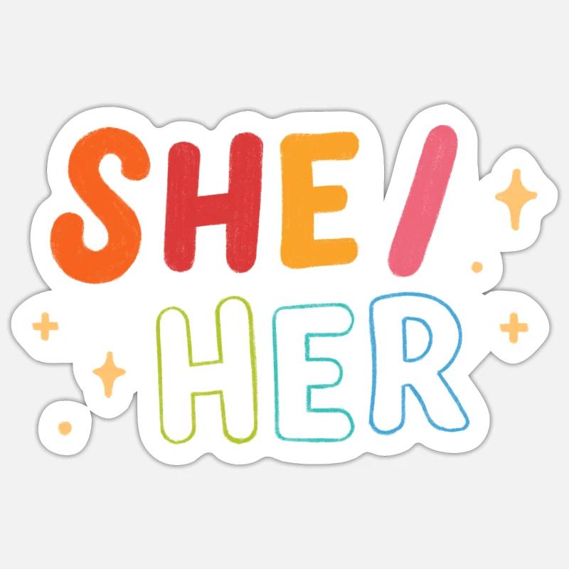 Pronomen she/her - Sticker Größe S (10 x 10 cm) - Mattweiß