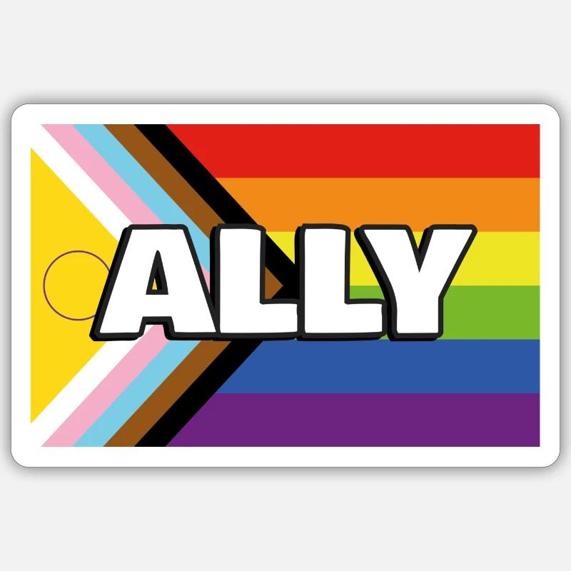 Pride Ally Inclusive Pride Progress Flag - Sticker size S (10 x 10 cm) - white matte