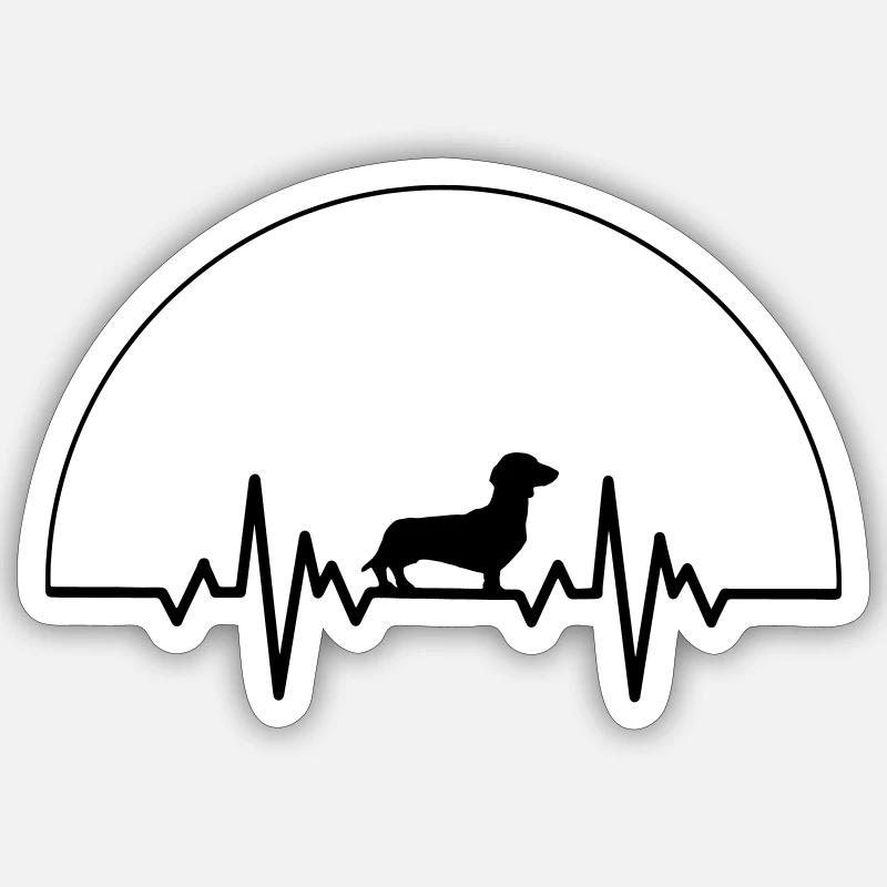 Teckel heartbeat - Sticker taille S (10 x 10 cm) - blanc mat