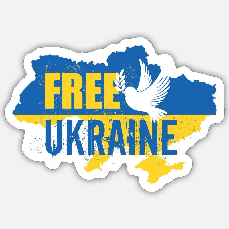Ukraine libre - Sticker taille S (10 x 10 cm) - blanc mat