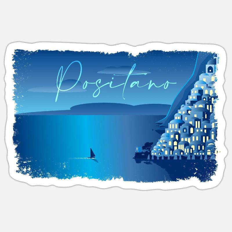 Minimal Positano Night - Sticker size S (10 x 10 cm) - white matte