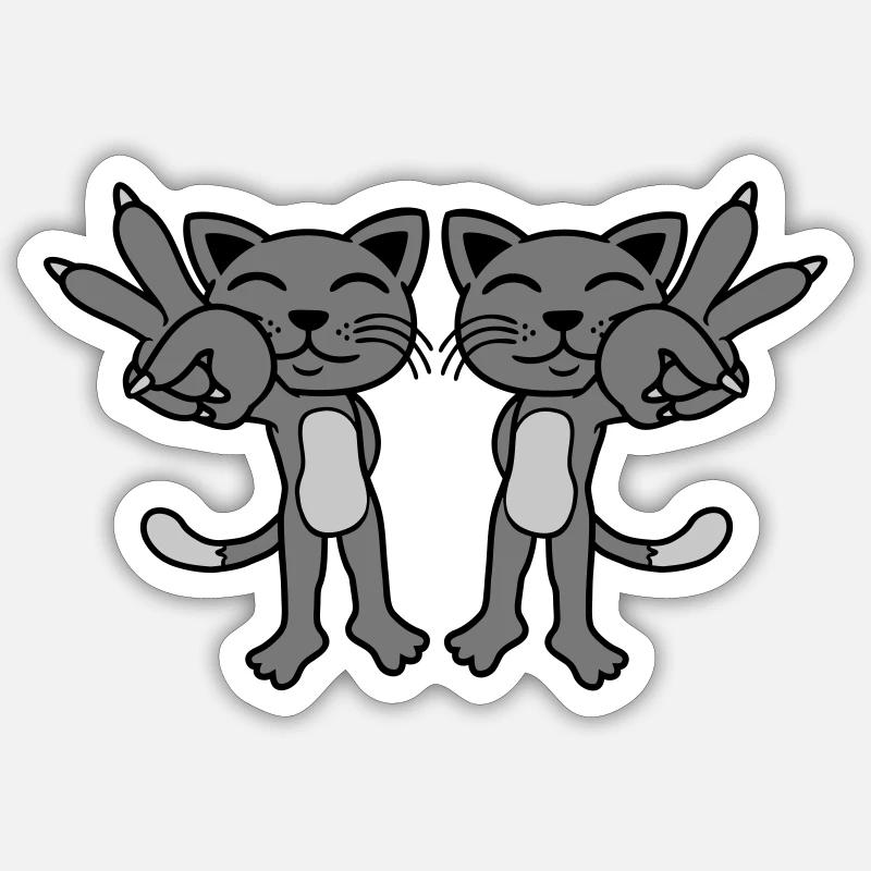 2 Katzen Peace Zeichen - Sticker Größe S (10 x 10 cm) - Mattweiß