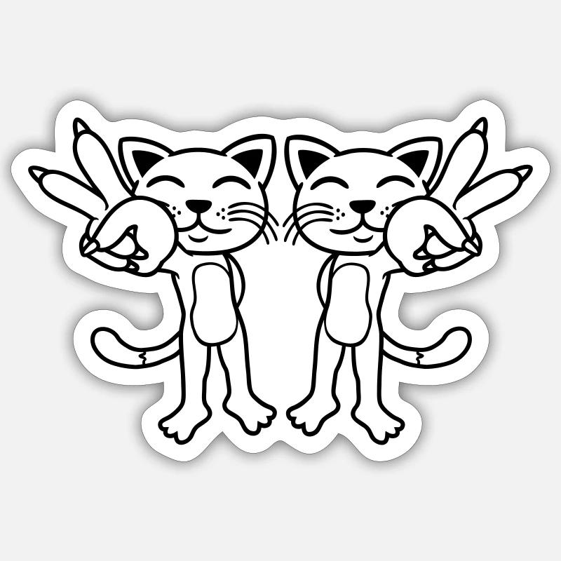 Team Katzen Peace Zeichen - Sticker Größe S (10 x 10 cm) - Mattweiß
