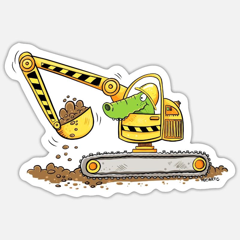 Bagger Mit Krokodil Baustelle Baggerfahrer Jungen - Sticker Größe S (10 x 10 cm) - Mattweiß