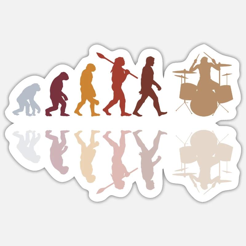Evolution de l’homme Drums Band Retro Vintage Drummer - Sticker taille S (10 x 10 cm) - blanc mat