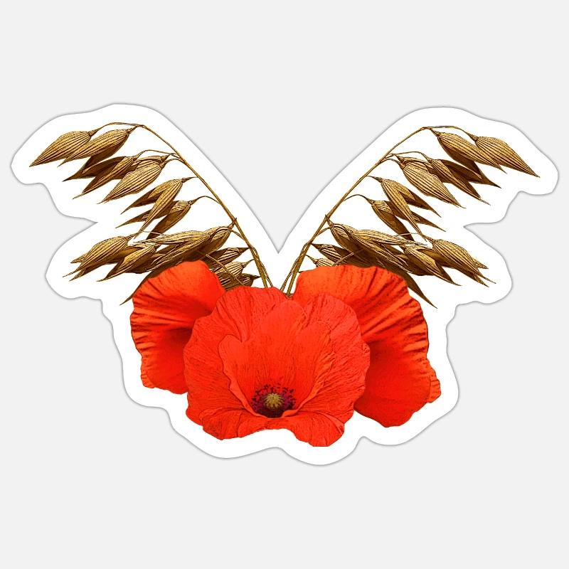 ländliche blumenmuster, Mohnmuster mit Hafer - Sticker Größe S (10 x 10 cm) - Mattweiß