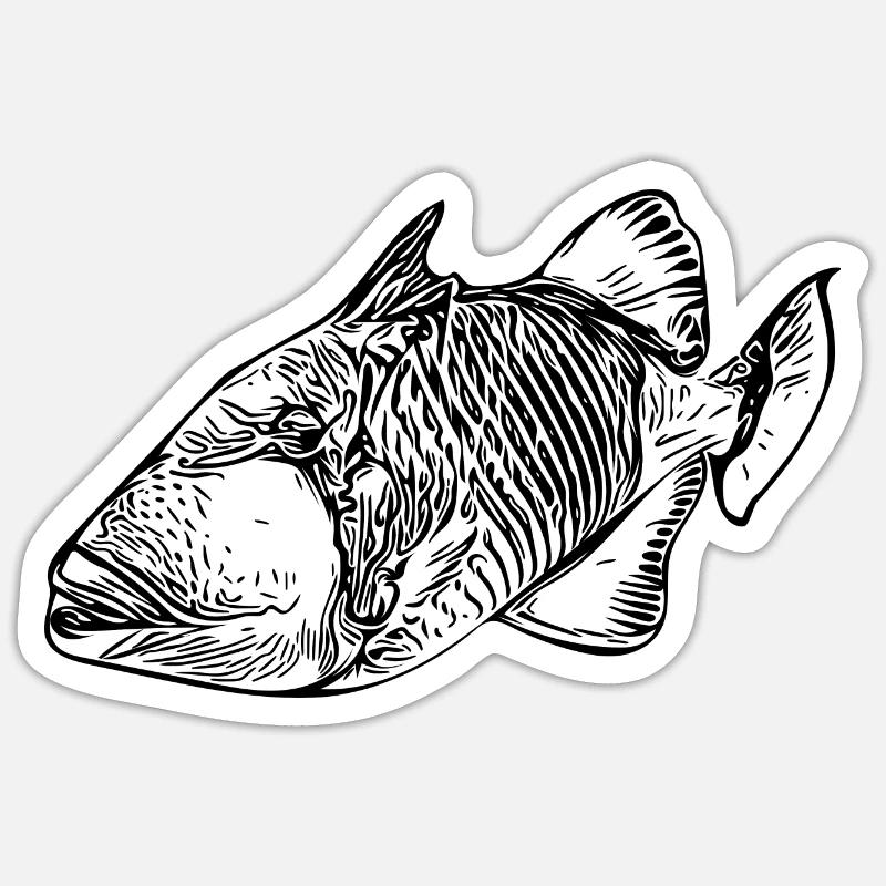 Lächelnder Drückerfisch Vintage Style - Sticker Größe S (10 x 10 cm) - Mattweiß