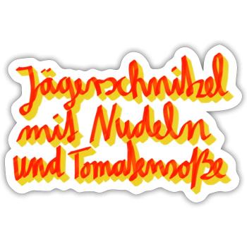 Jägerschnitzel mit Nudeln und Tomatensoße - Sticker Größe S (10 x 10 cm) - Mattweiß - Vorne