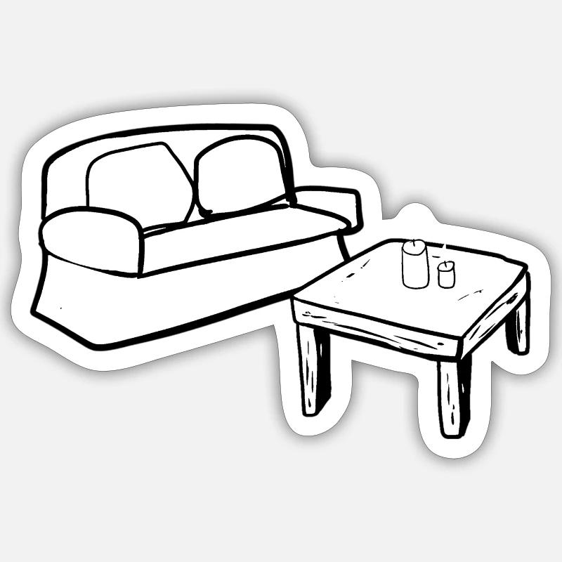 Wohnen Symbol Tisch Sofa Wohnzimmer - Sticker Größe S (10 x 10 cm) - Mattweiß