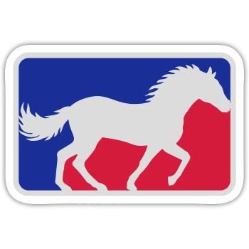 Cheval de sport rouge bleu - Sticker taille S (10 x 10 cm) - blanc mat - Devant