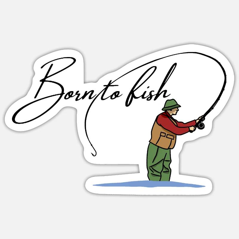 Né pour pêcher - Sticker taille S (10 x 10 cm) - blanc mat