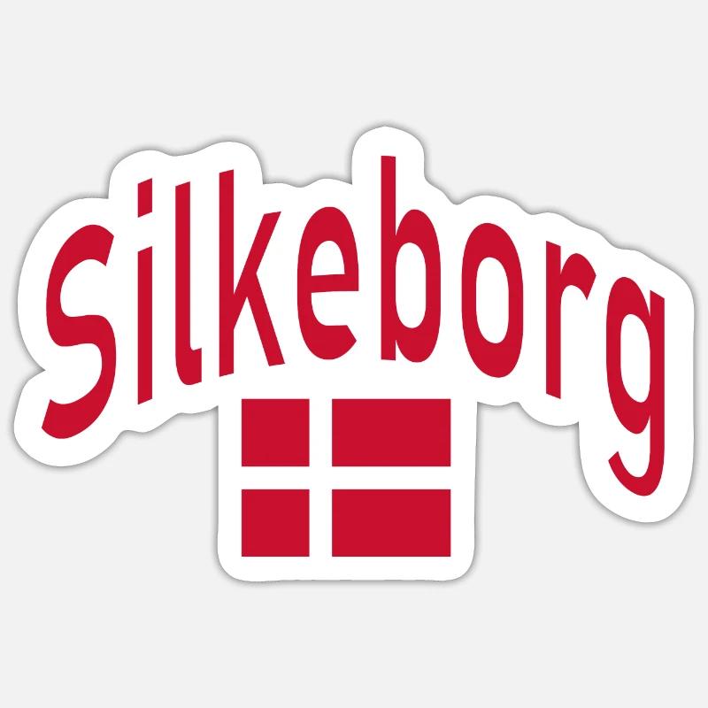 Silkeborg Denmark flag - Sticker size S (10 x 10 cm) - white matte