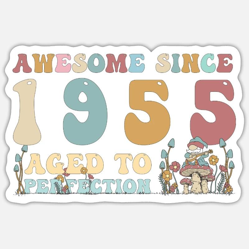 Awesome since 1955 - 68th Birthday - 2023 Groovy - Sticker size S (10 x 10 cm) - white matte