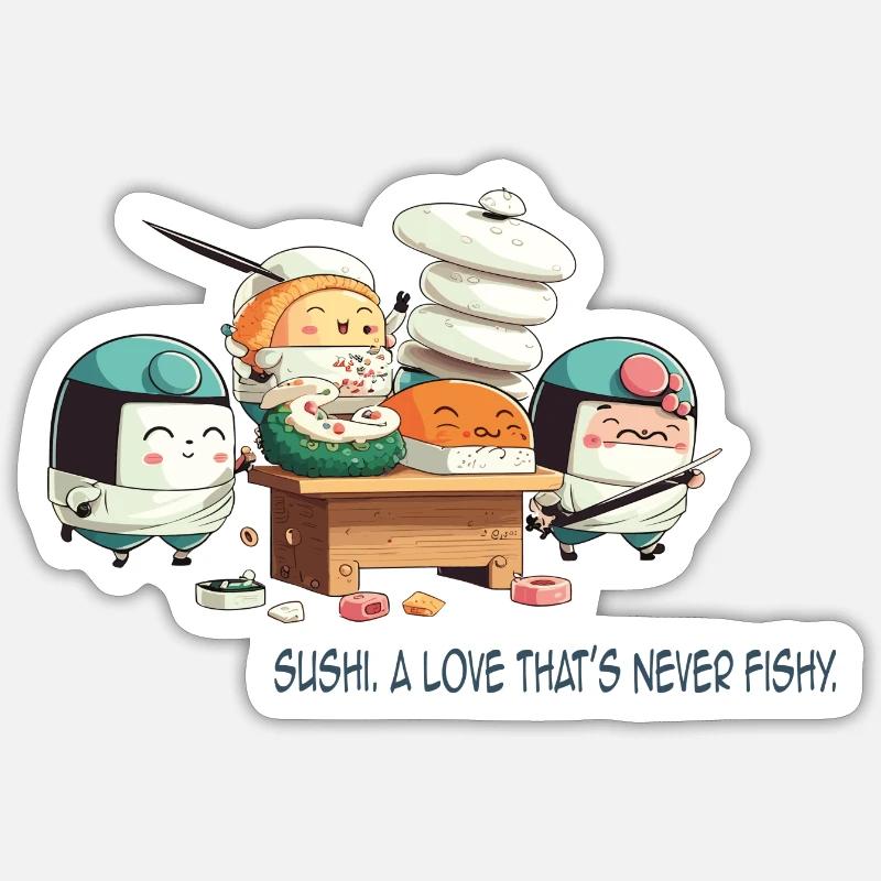 Sushi a love that's never fishy - Sticker Größe S (10 x 10 cm) - Mattweiß