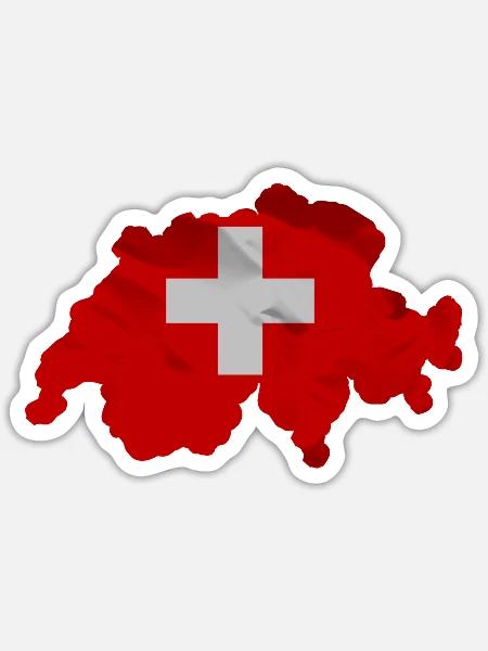 Schweiz Flagge in der Form des Landes - Sticker Größe S (10 x 10 cm) - Mattweiß