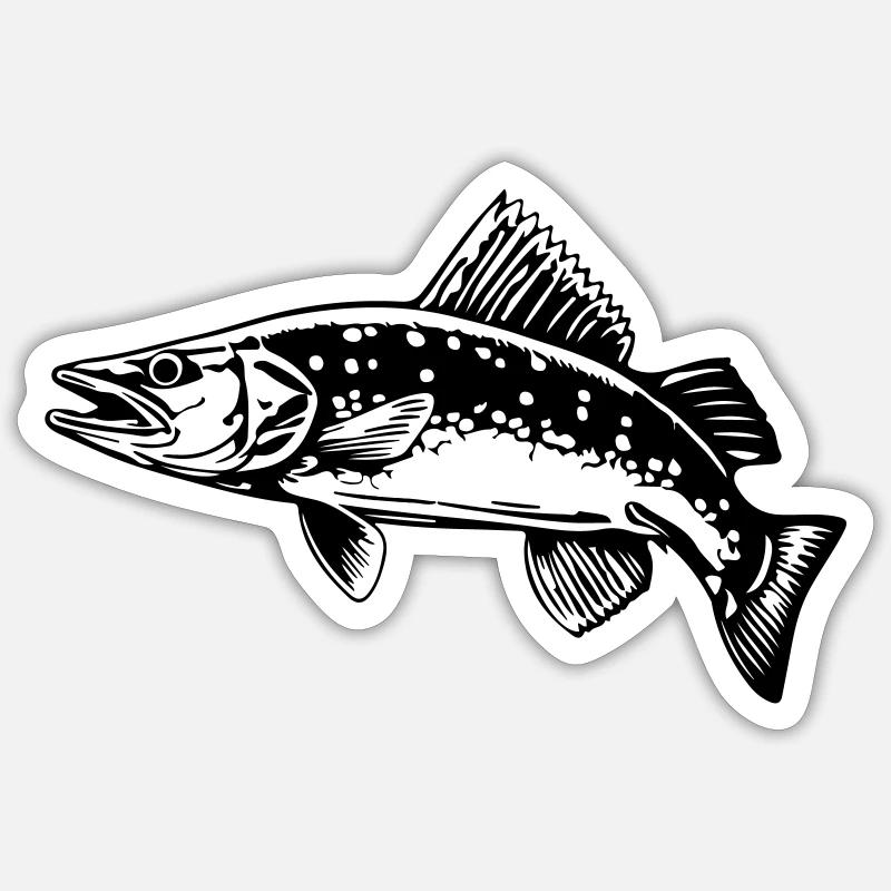 Silhouette de poisson brochet - Sticker taille S (10 x 10 cm) - blanc mat