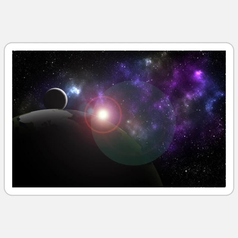 Lune et terre avec soleil - Sticker taille S (10 x 10 cm) - blanc mat