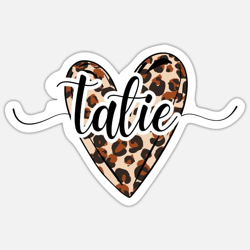 Tatie coeur léopard tendance - Sticker taille S (10 x 10 cm) - blanc mat