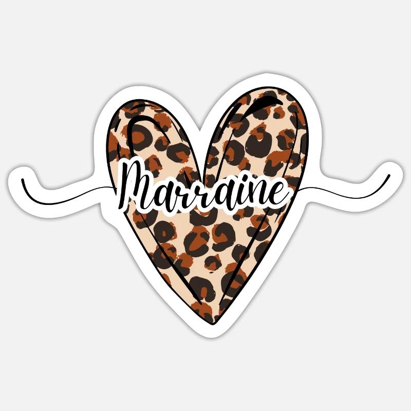 marraine coeur léopard tendance - Sticker taille S (10 x 10 cm) - blanc mat