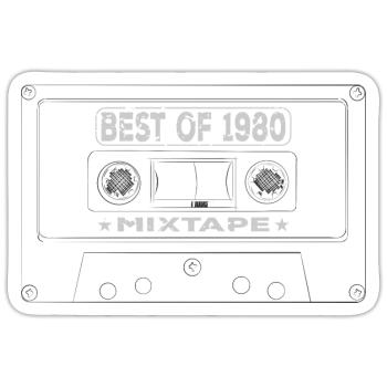 1980 Birthday Mixtape Cassette Retro - Sticker taille S (10 x 10 cm) - blanc mat - Devant