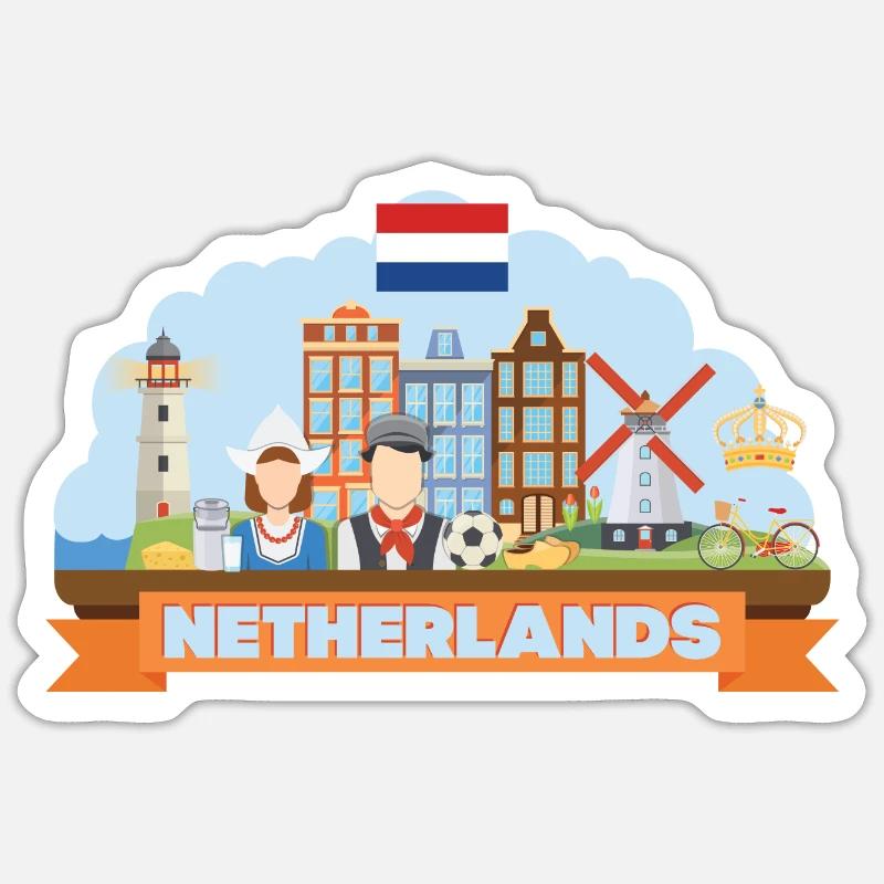Netherlands travel flat composition - Sticker size S (10 x 10 cm) - white matte