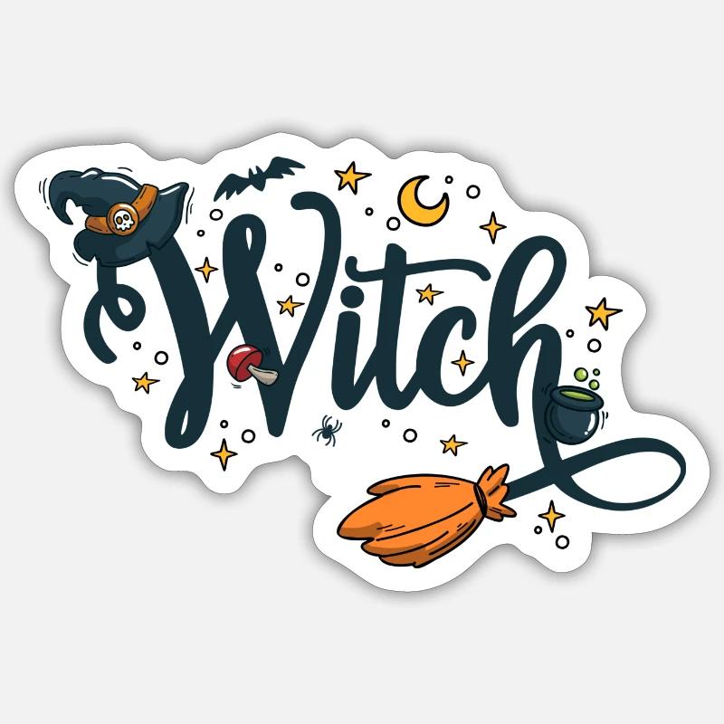 Sorcière Halloween - Sticker taille S (10 x 10 cm) - blanc mat