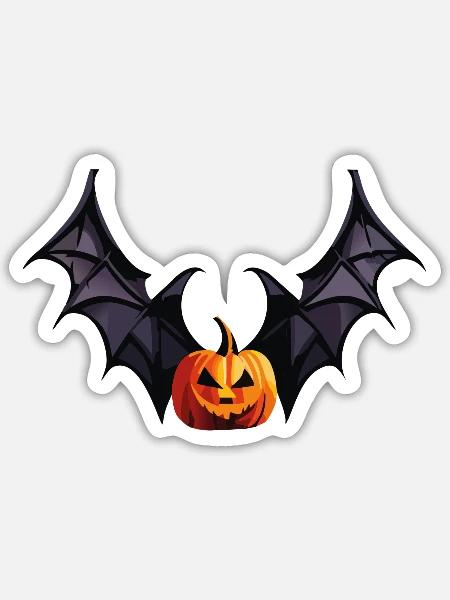 Fledermaus-Kürbiskopf mit schaurigen Flügeln - Sticker Größe S (10 x 10 cm) - Mattweiß