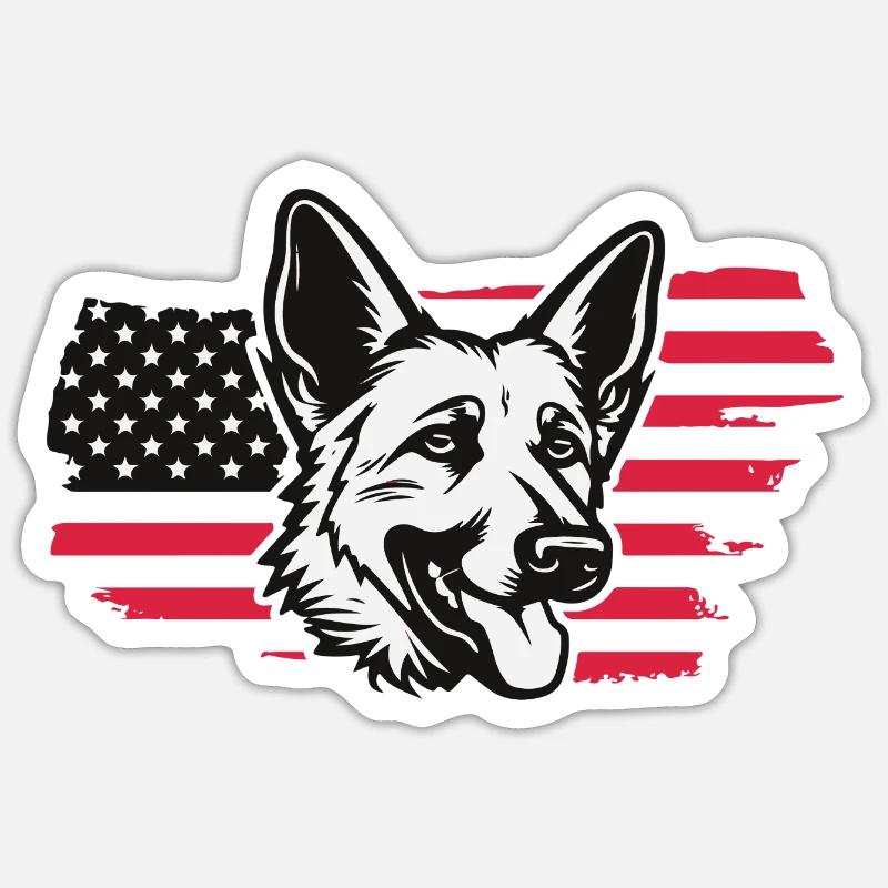 German Shepherd American Flag - Sticker size S (10 x 10 cm) - white matte
