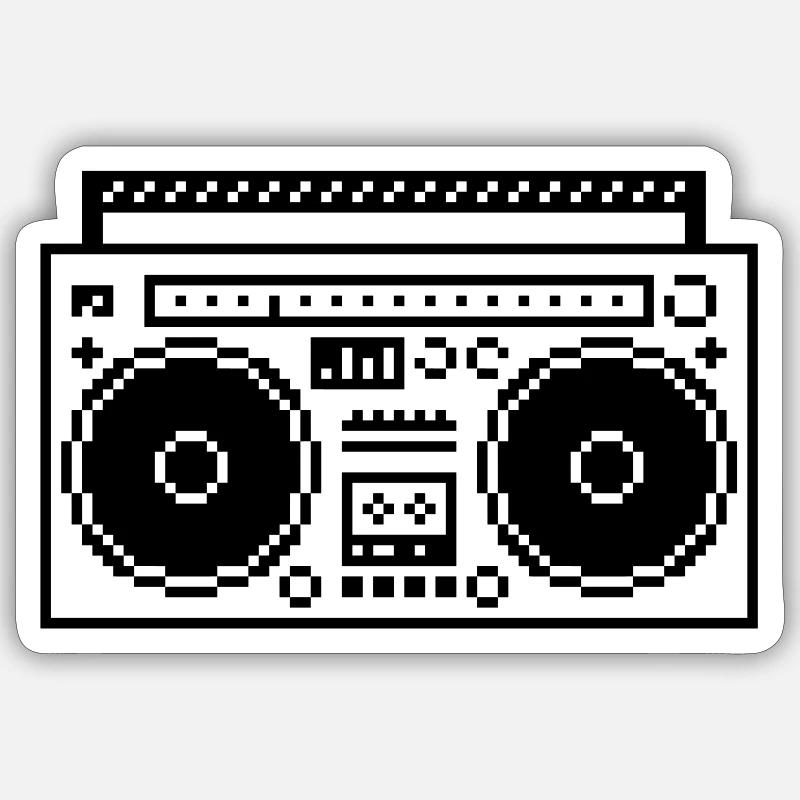 8bit Pixel Boombox - Sticker Größe S (10 x 10 cm) - Mattweiß