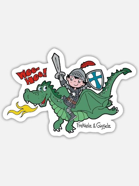 Kleiner Ritter und sein Freund, der Drache - Sticker Größe S (10 x 10 cm) - Mattweiß